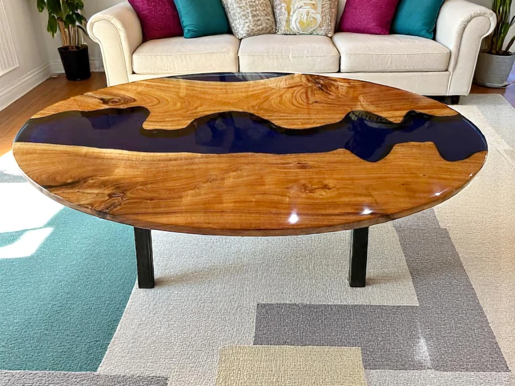 Stylish Oval Wood Epoxy Live Edge Coffee Table for Sale